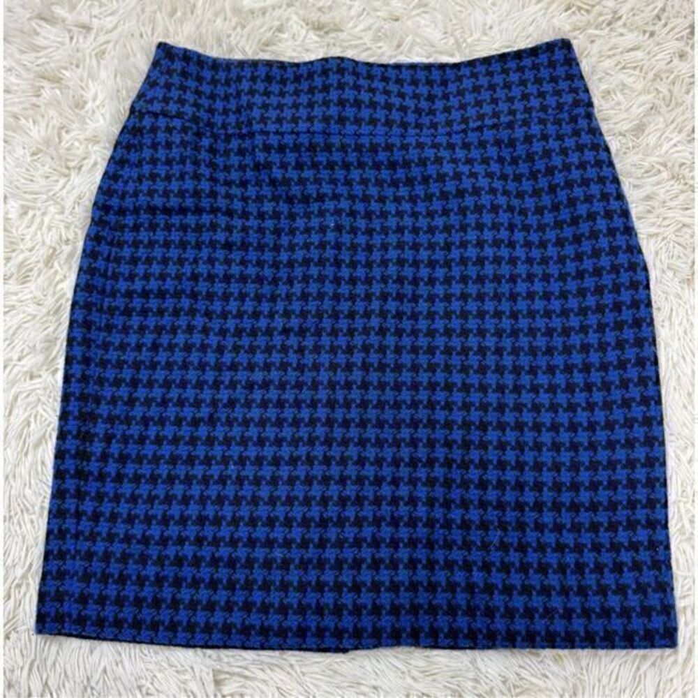 EUC Adorable blue & black checkered houndstooth wool blend pencil skirt by Ann T